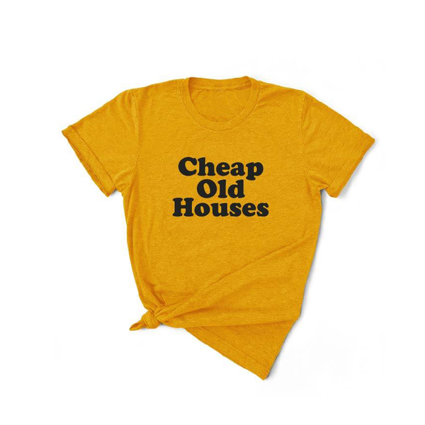 "Cheap Old Houses" Throwback Unisex Tee: Mustard