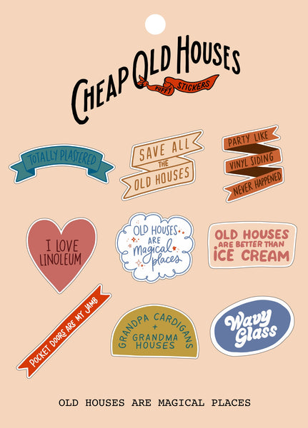 Cheap Old Houses Puffy Sticker Pack
